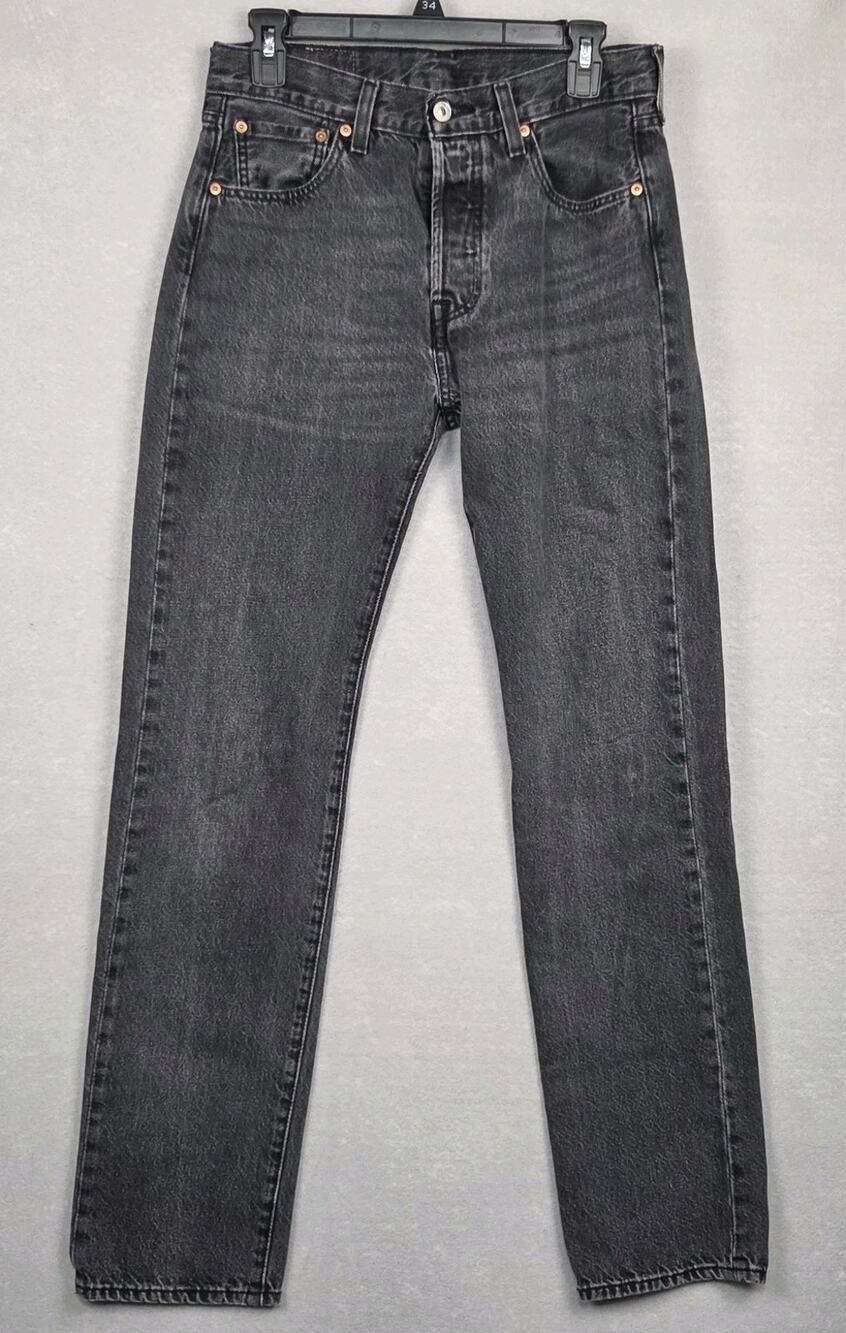 Levis 501 Jeans Black Button Fly Straight Leg Denim Mens 30x33